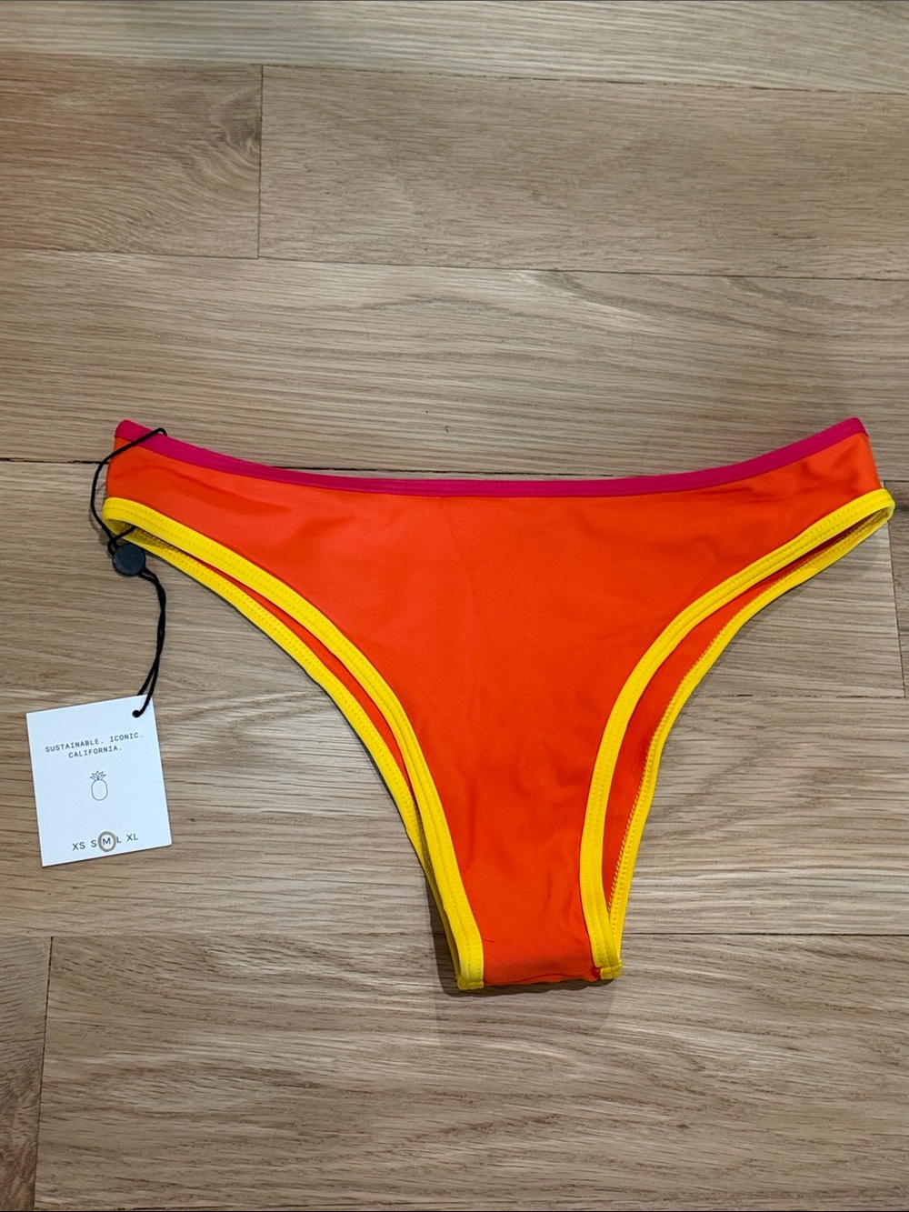 New! Skatie Dylan Orange Bikini Bottom with Pink and Yellow Trim - medium